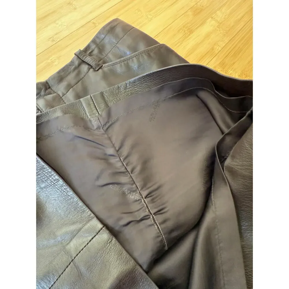 Vintage Ralph Lauren Collection Soft Brown Lamb Leather Pencil Mini Skirt Size 4